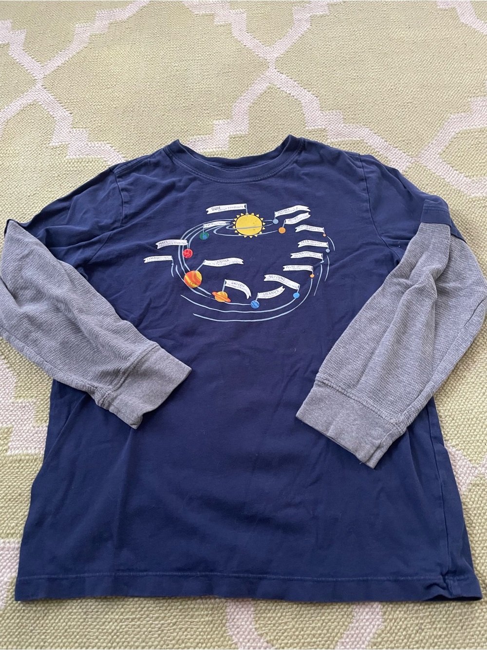 Hanna Andersson Navy Solar System Long-Sleeve Tee with Gray Sleeves